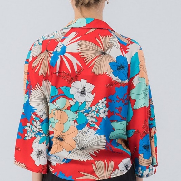 Take Me To The Tropics Red Floral Top - Picture 3 of 8